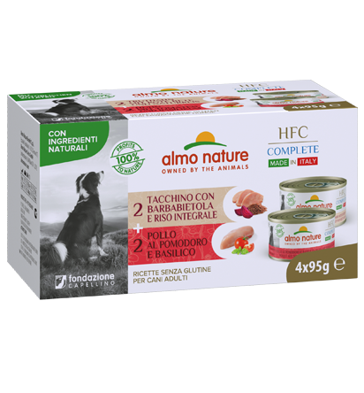 Almo Nature Hfc Complete Multipack With Basil And Tomato Chicken Turkey With Beet And Brown Rice Buy Almo Nature Wet Dog Food at PetFoodCyprus
