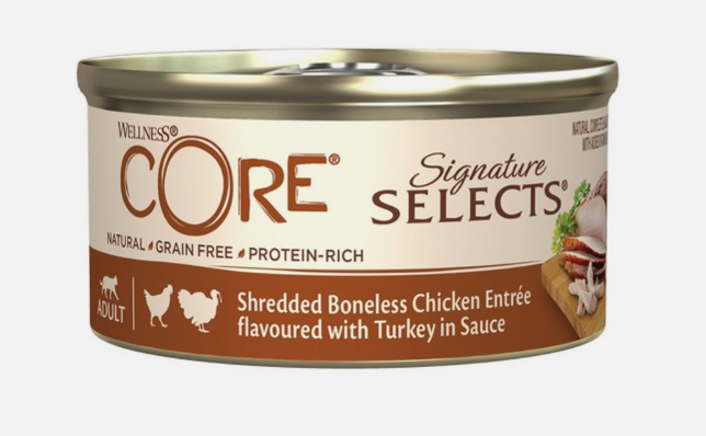 Wellness CORE Cat Wet Adt Signature Selects Shredded Boneless Chicken Entree Turkey in Sauce