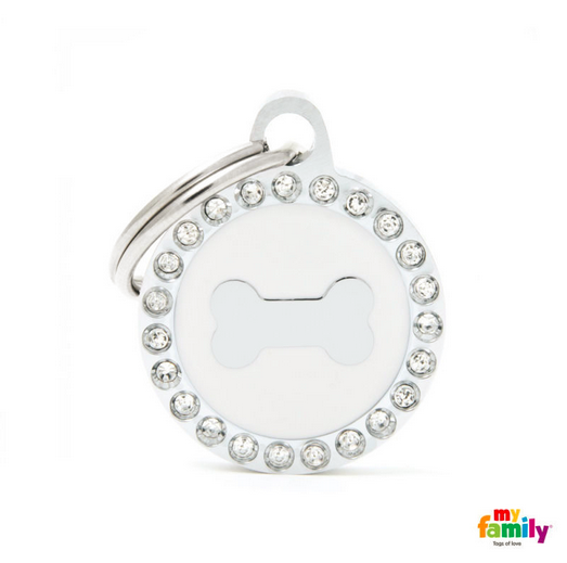 My Family Glam White Bone ID Tag with Rhinestones