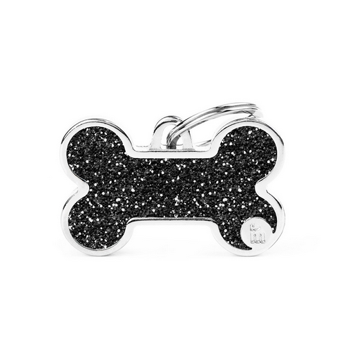 My Family Shine Big Black Glitter Bone ID Tag