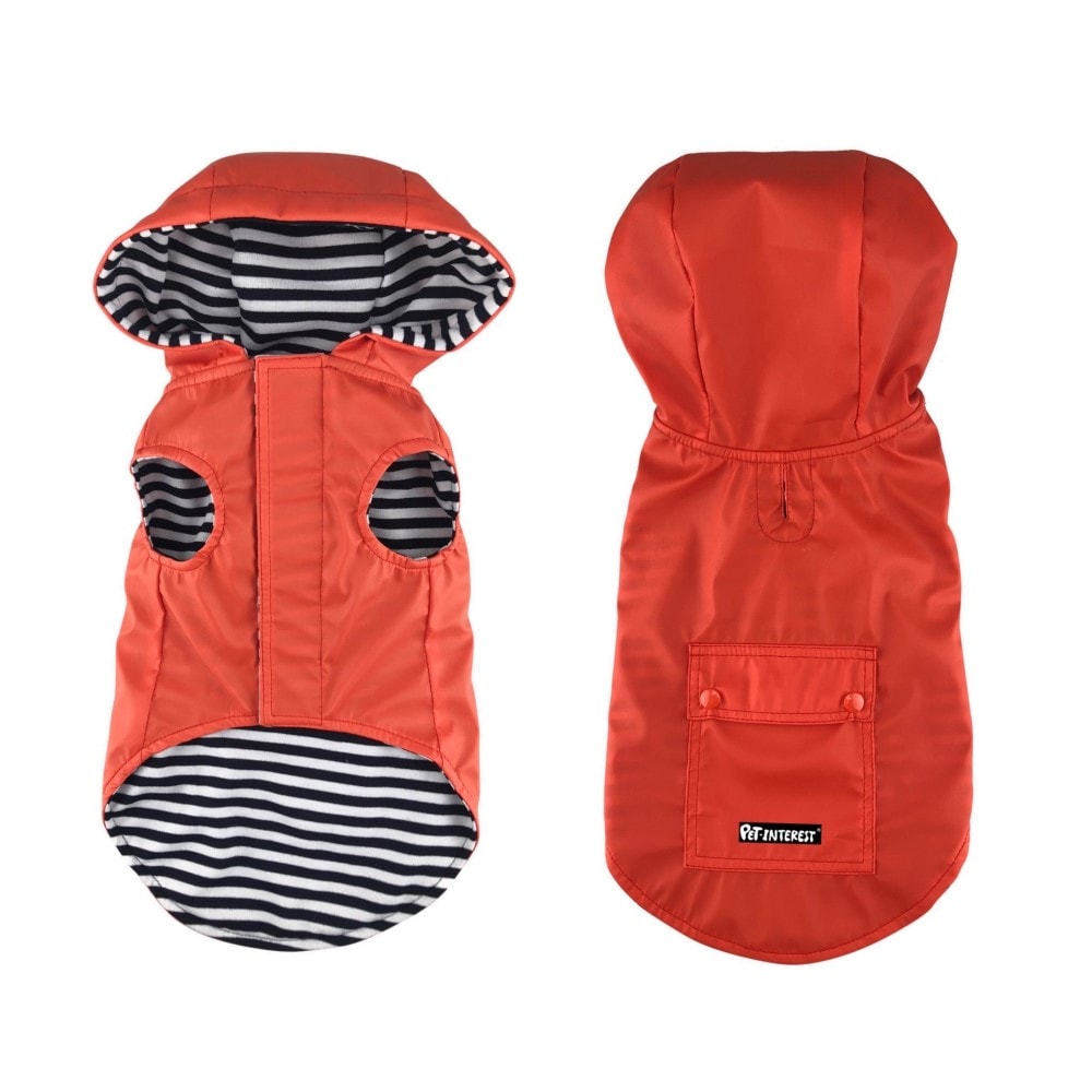 Pet Interest Raincoat with Stripe Lining Red