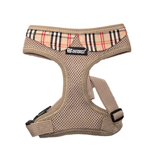 Pet Interest Mesh Harness Beige & Collar Checked