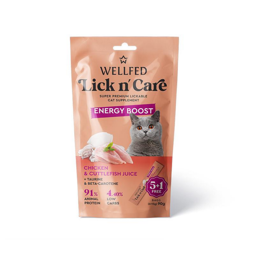 WELLFED Wellfed Lick N Care Energy Boost 6x15gr
