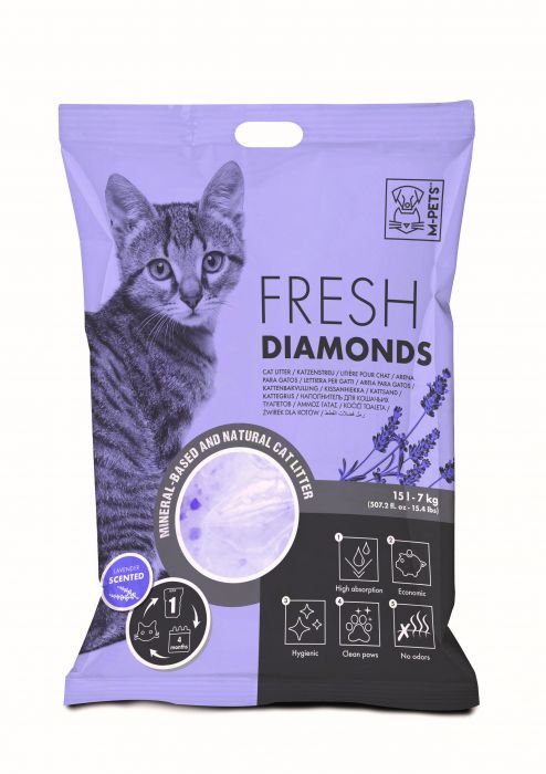 M-pets Fresh Diamonds Lavender Silica Cat Litter 15l