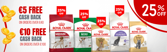 Save 25% on all Royal Canin and win up to 10 Euro for your next order in our Cash Back offer on Royal Canin Purchases!