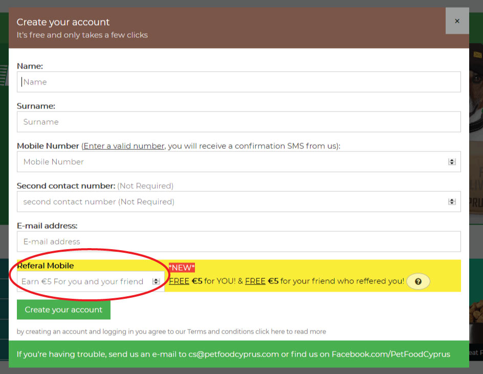 Image of registration form with referral box circled