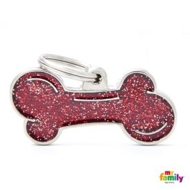 Myfamily Shine Red Glitter Bone Nametag