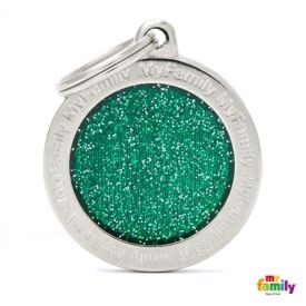 My Family Shine Green Glitter Circle Nametag