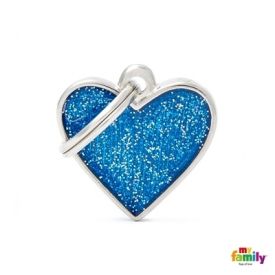 Myfamily Shine Blue Glitter Heart Nametag