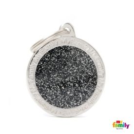 My Family Shine Black Glitter Circle Nametag