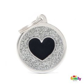 image of Myfamily Shine Grey Glitter Black Heart Circle Nametag