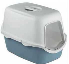 Stefanplast Cathy Walk In Cat Litter Box White/steel Blue With Filter 56x40x40cm