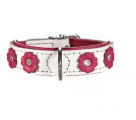 image of Hunter Collar Leather Daisy White/pink 2cm, 20-24.5cm