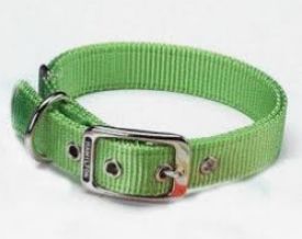 image of Hamilton Double Thick Nylon Deluxe Dog Collar, 1-inch By 22-inch, Lime Green