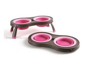 Dexas Popware For Pets Elevated Tandem Feeder Bowls With Legs, Medium, Black/pink
