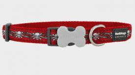 Red Dingo Skull And Roses On Red Collar Large
