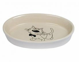 Nobby Cat Ceramic Dish Oval Creme/beige 17 X 11 X 2 5 Cm 120 Ml