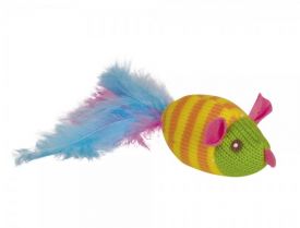 Nobby Knitted Mouse With Feathers & Catnip