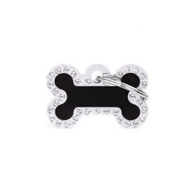 My Family Glam Small Bone Black ID Tag with Rhinestones