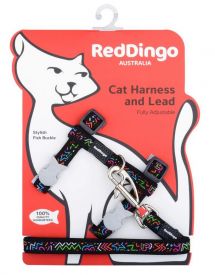Red Dingo Squiggles Black Cat Harness Combo