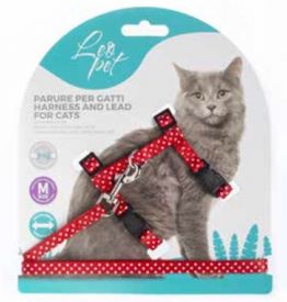 Leo Pet Cat Harness/lead Red With Dots
