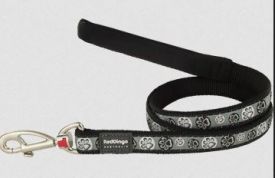 Red Dingo Fixed Length Lead Paw Impressions Black