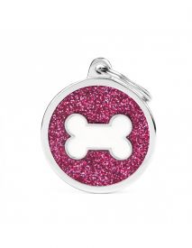 image of Myfamily Shine Pink Glitter White Bone Circle Nametag