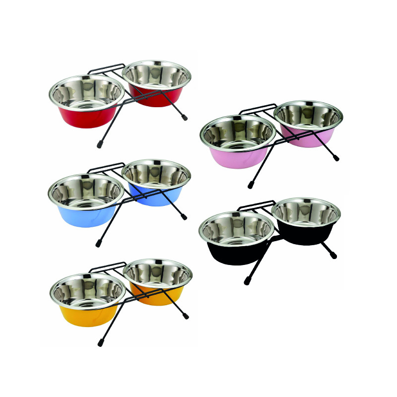 Twin Feeder Dinner Set Wire Stand And Bowls 